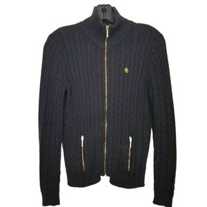 Ralph Lauren Black Cable Knit Zip-Up Sweater